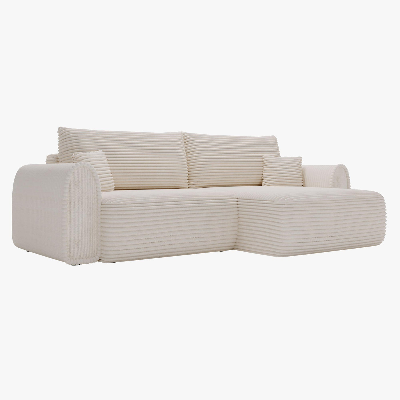ADELE Canapé d'angle convertible et réversible avec coffre en velours côtelé beige - Canapé d'angle convertible - Mobilier Deco