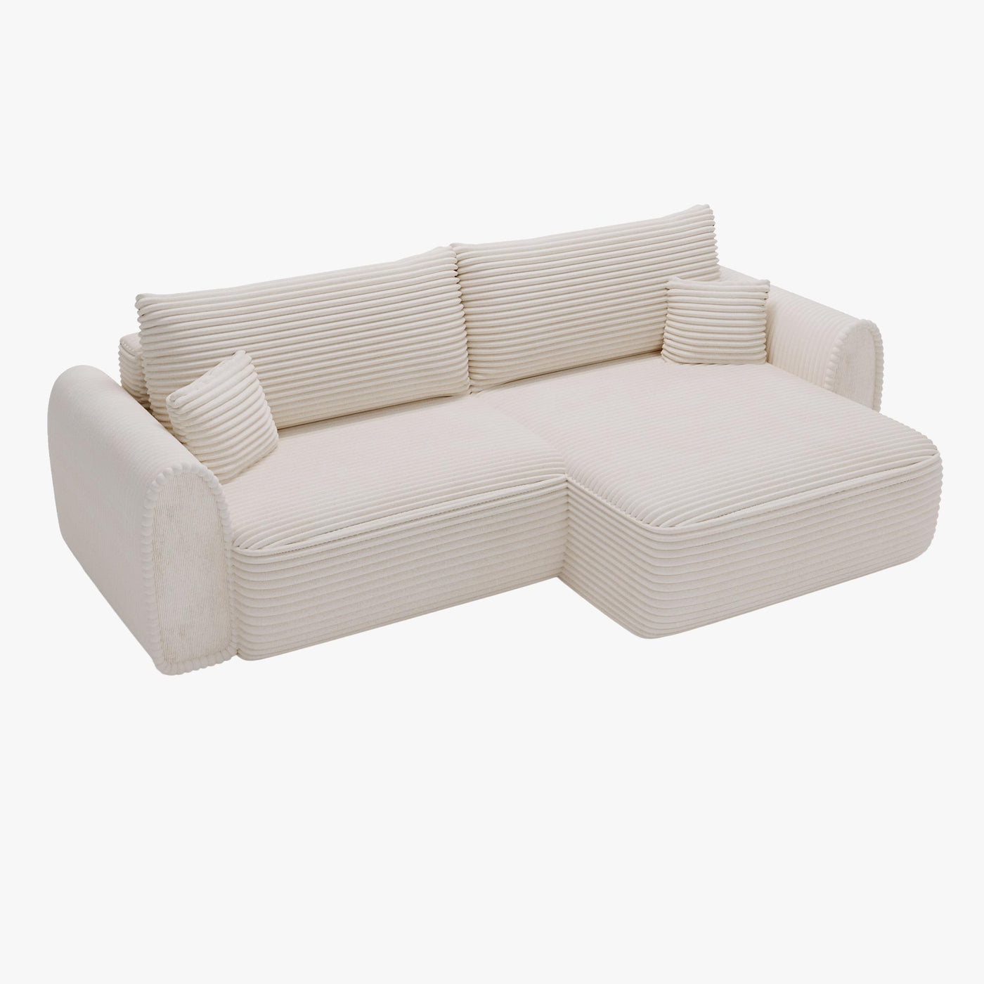 ADELE Canapé d'angle convertible et réversible avec coffre en velours côtelé beige - Canapé d'angle convertible - Mobilier Deco