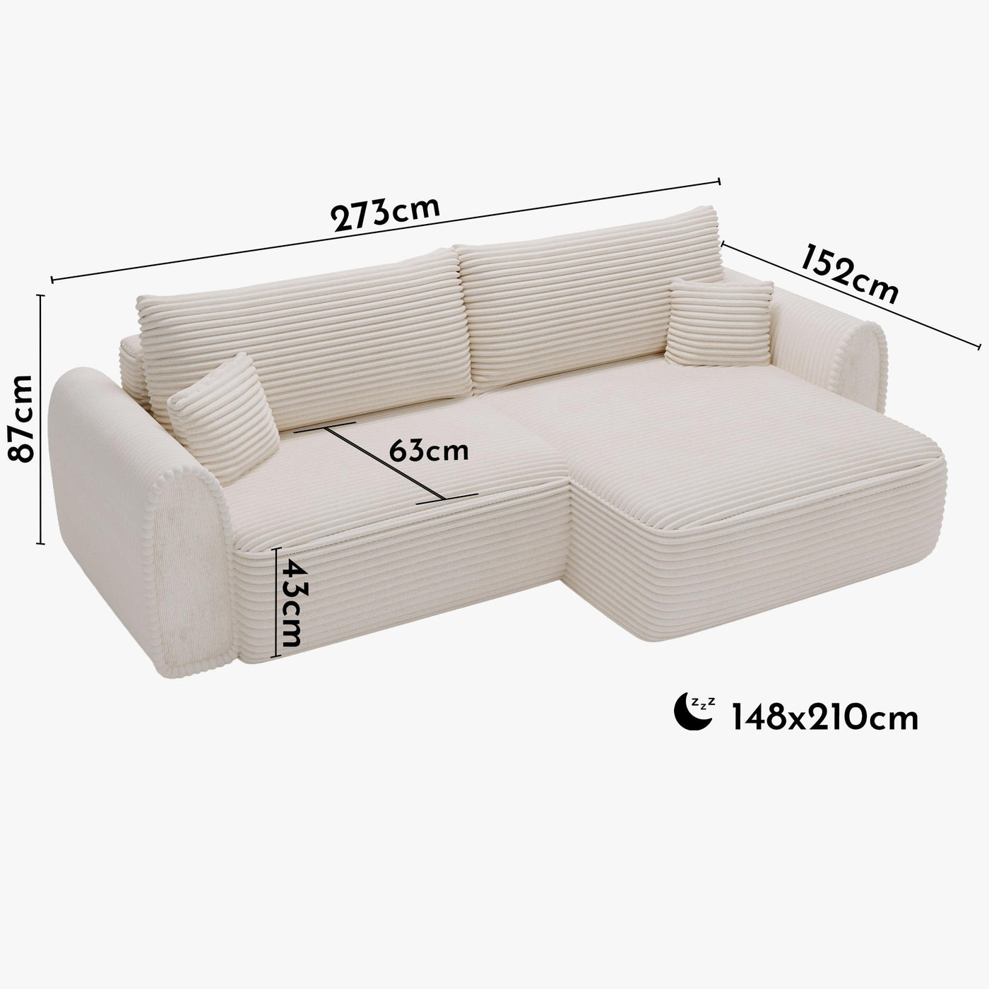 ADELE Canapé d'angle convertible et réversible avec coffre en velours côtelé beige - Canapé d'angle convertible - Mobilier Deco