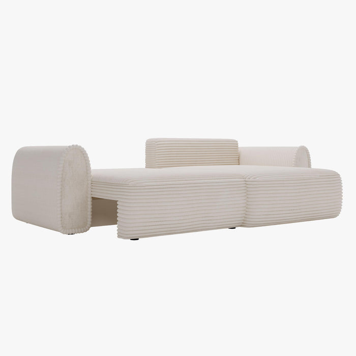 ADELE Canapé d'angle convertible et réversible avec coffre en velours côtelé beige