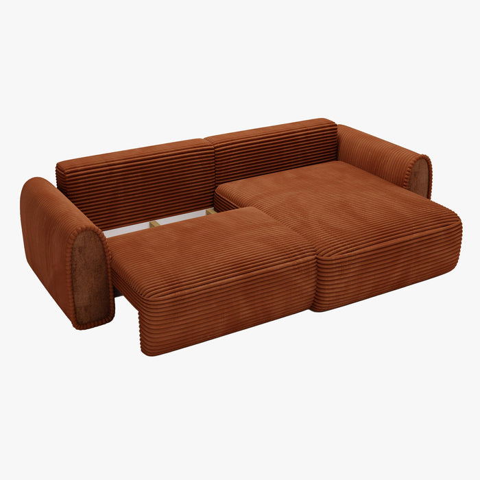 ADELE Canapé d'angle convertible et réversible avec coffre en velours côtelé terracotta