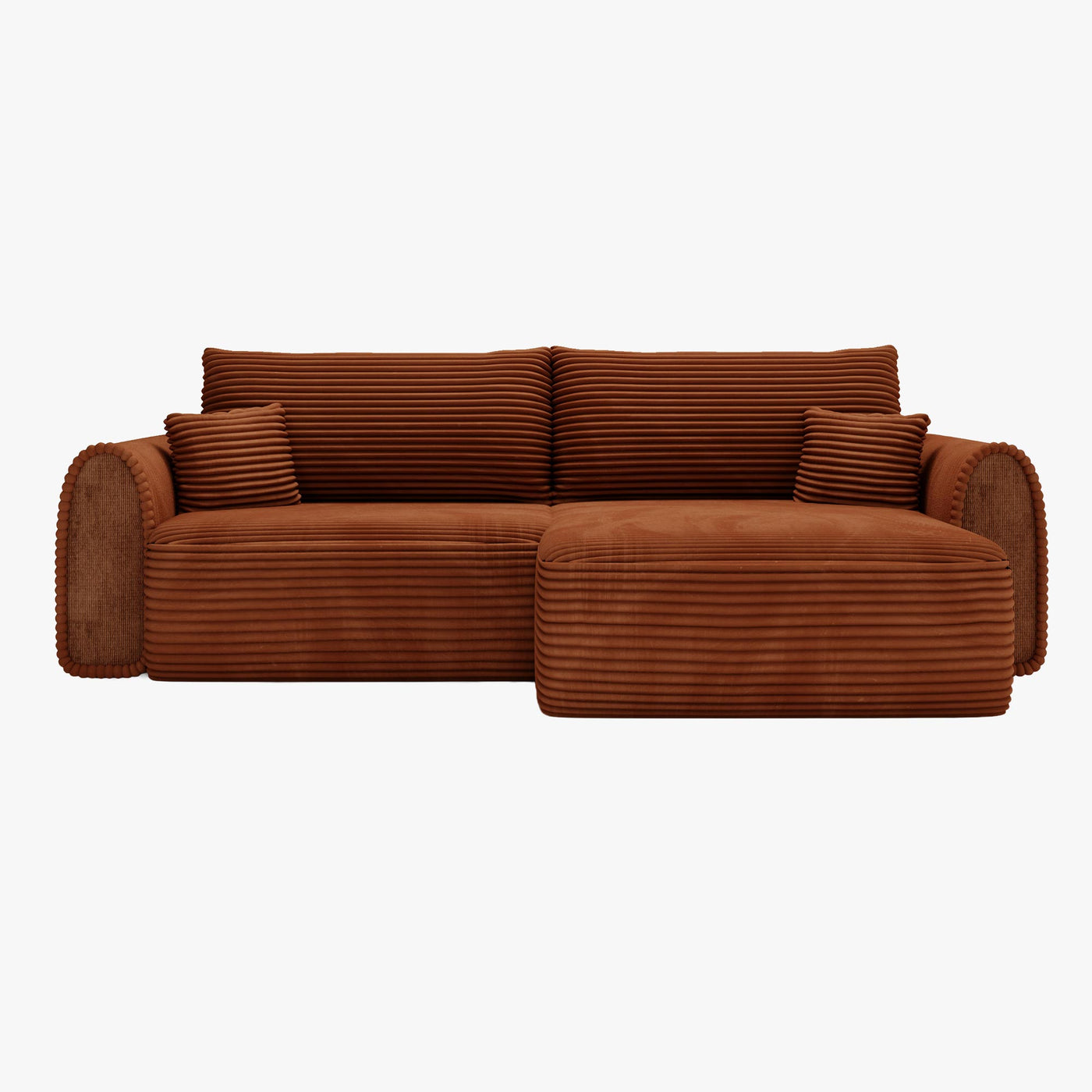ADELE Canapé d'angle convertible et réversible avec coffre en velours côtelé terracotta - Canapé d'angle convertible - Mobilier Deco