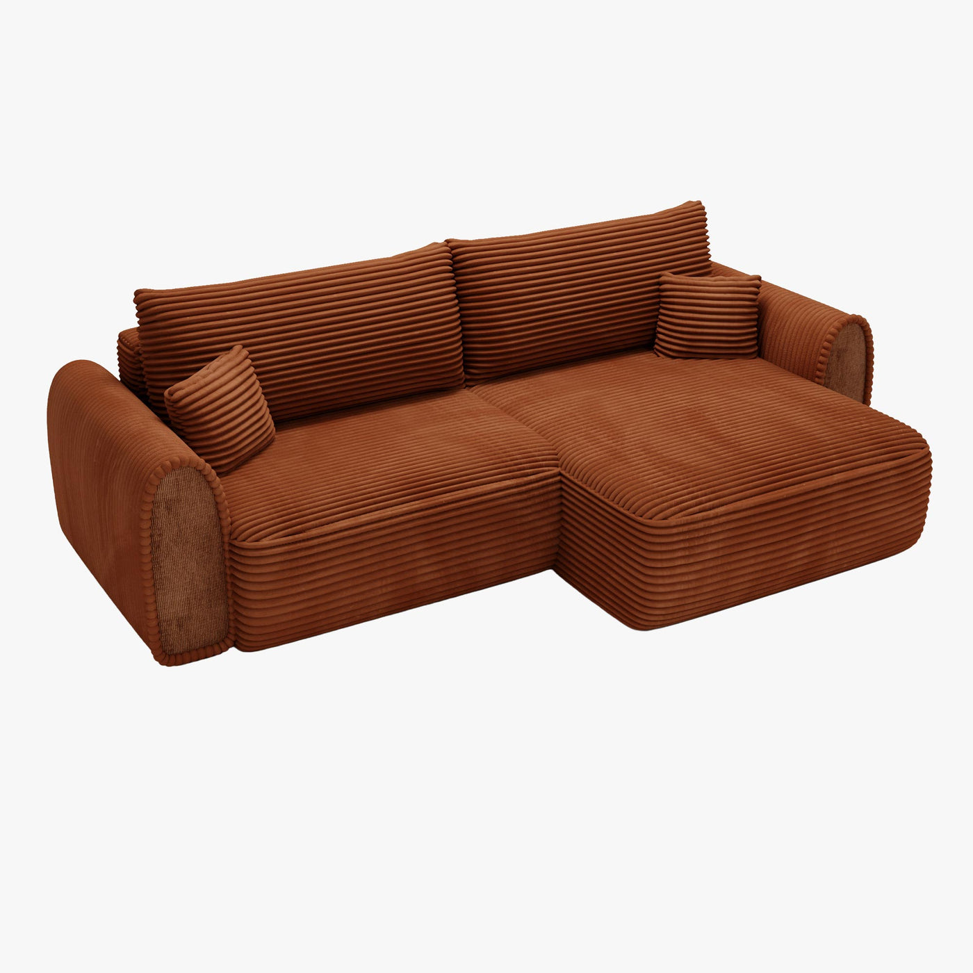 ADELE Canapé d'angle convertible et réversible avec coffre en velours côtelé terracotta - Canapé d'angle convertible - Mobilier Deco