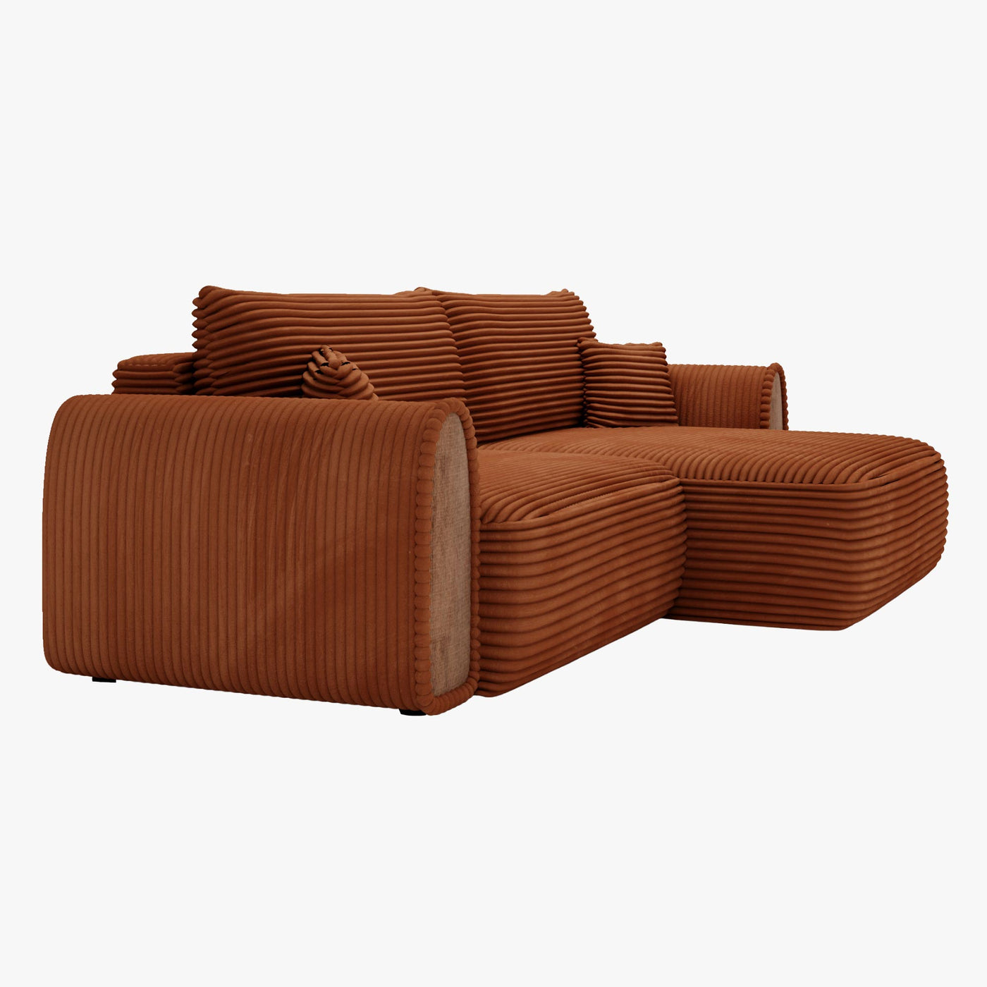 ADELE Canapé d'angle convertible et réversible avec coffre en velours côtelé terracotta - Canapé d'angle convertible - Mobilier Deco