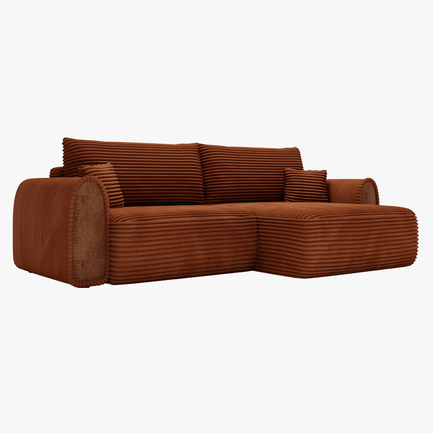 ADELE Canapé d'angle convertible et réversible avec coffre en velours côtelé terracotta - Canapé d'angle convertible - Mobilier Deco