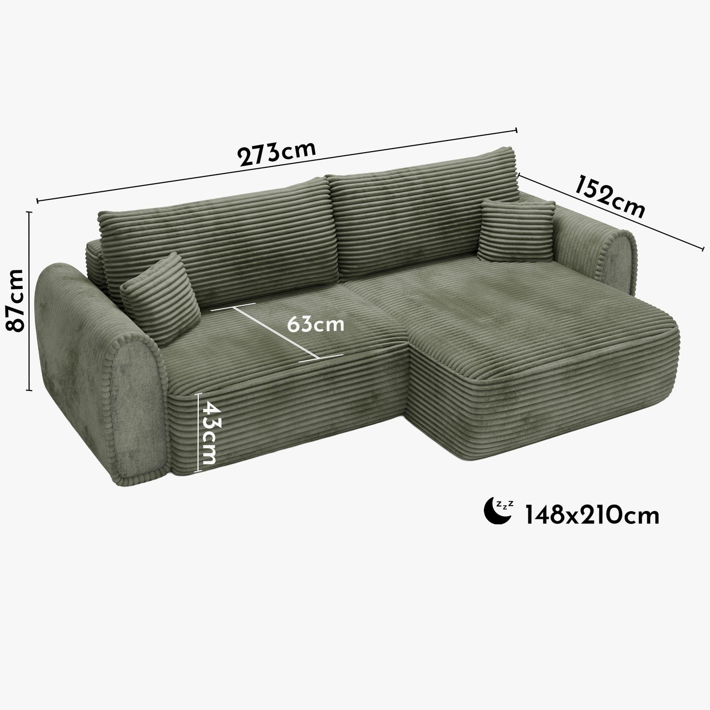 ADELE Canapé d'angle convertible et réversible avec coffre en velours côtelé vert - Canapé d'angle convertible - Mobilier Deco