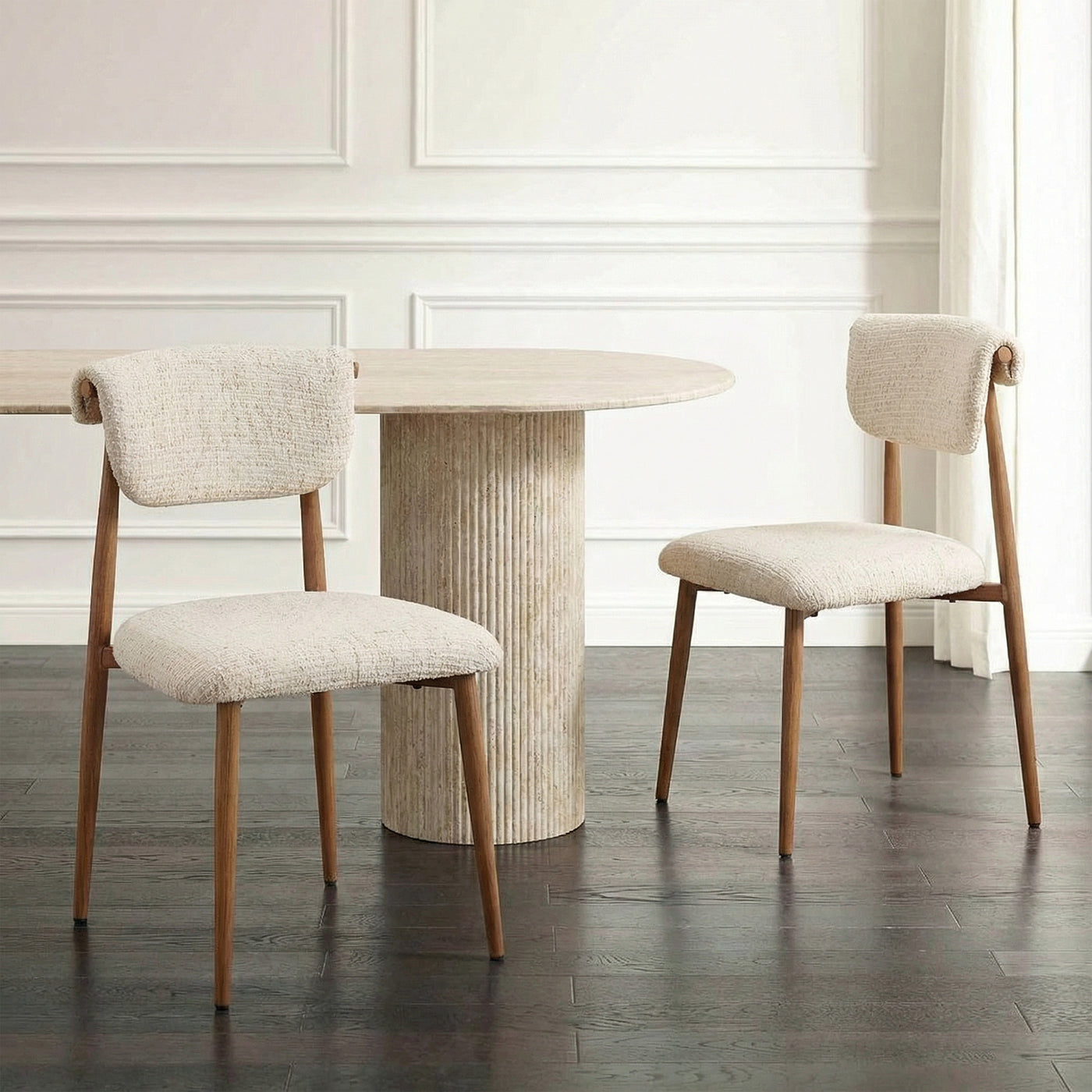 ADRIA Lot de 2 chaises en tissu beige pieds couleur bois