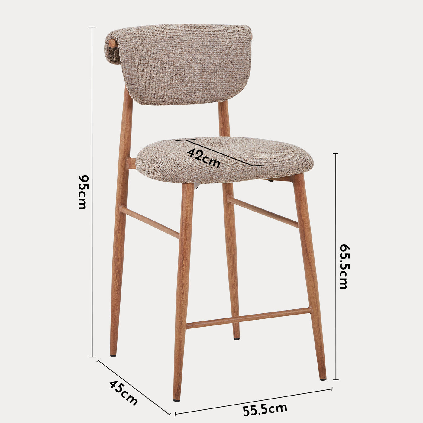 ADRIA Tabouret en tissu taupe pieds couleur bois