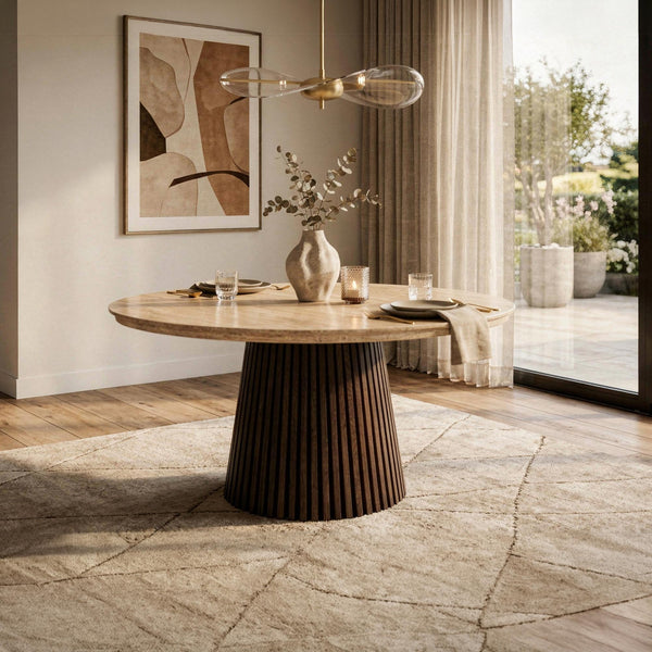 ADRIEN Table à manger ronde extensible couleur beige et bois foncé 120-200 cm