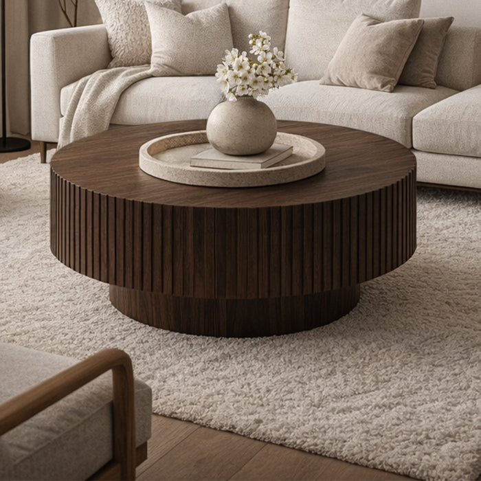 AIRA Table basse ronde couleur bois foncé D80 cm – Table basse Mobilier Deco