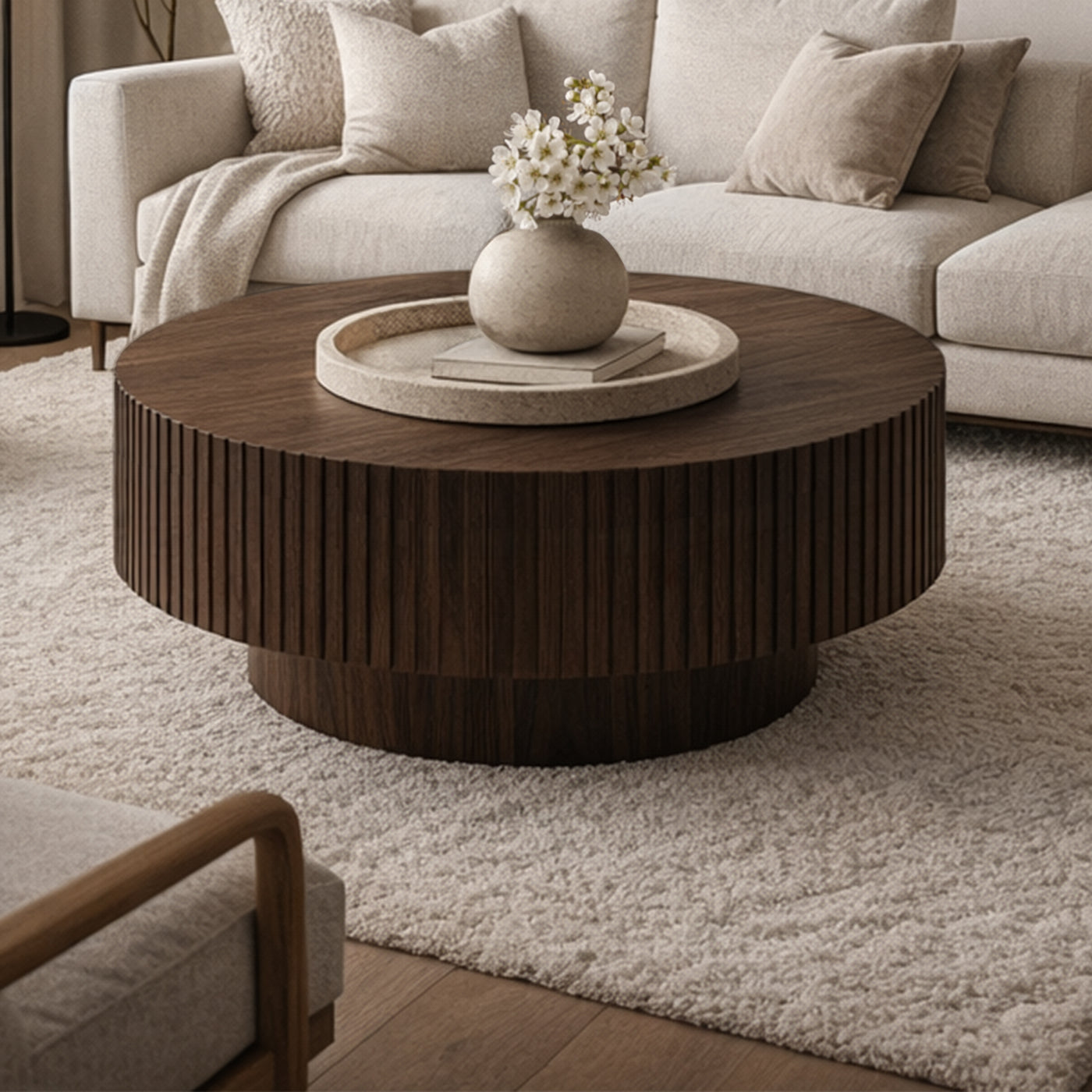 AIRA Table basse ronde couleur bois foncé D80 cm
