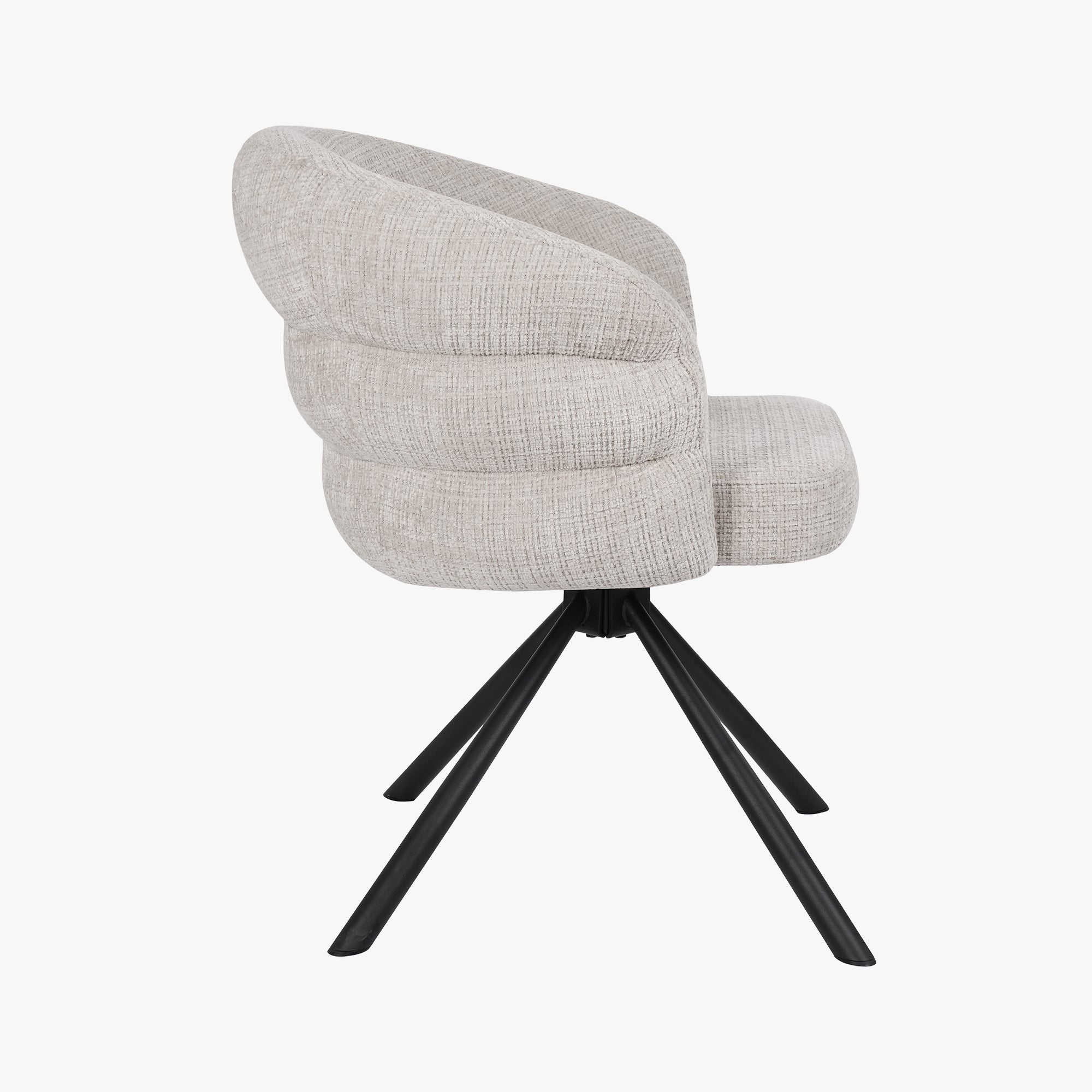 ALBANE Lot de 2 chaises pivotantes en tissu beige pieds en métal noir - Chaise de repas - Mobilier Deco