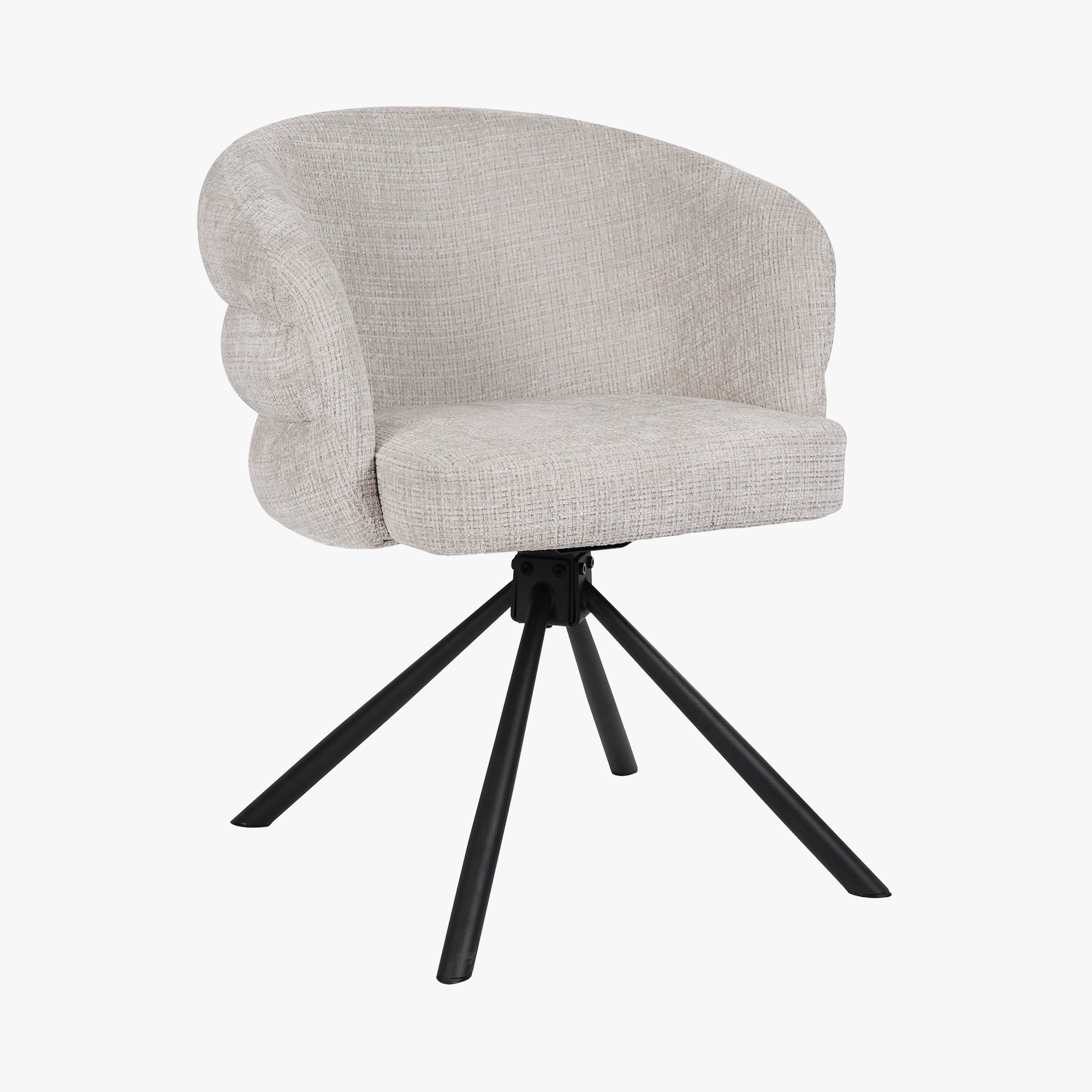 ALBANE Lot de 2 chaises pivotantes en tissu beige pieds en métal noir - Chaise de repas - Mobilier Deco