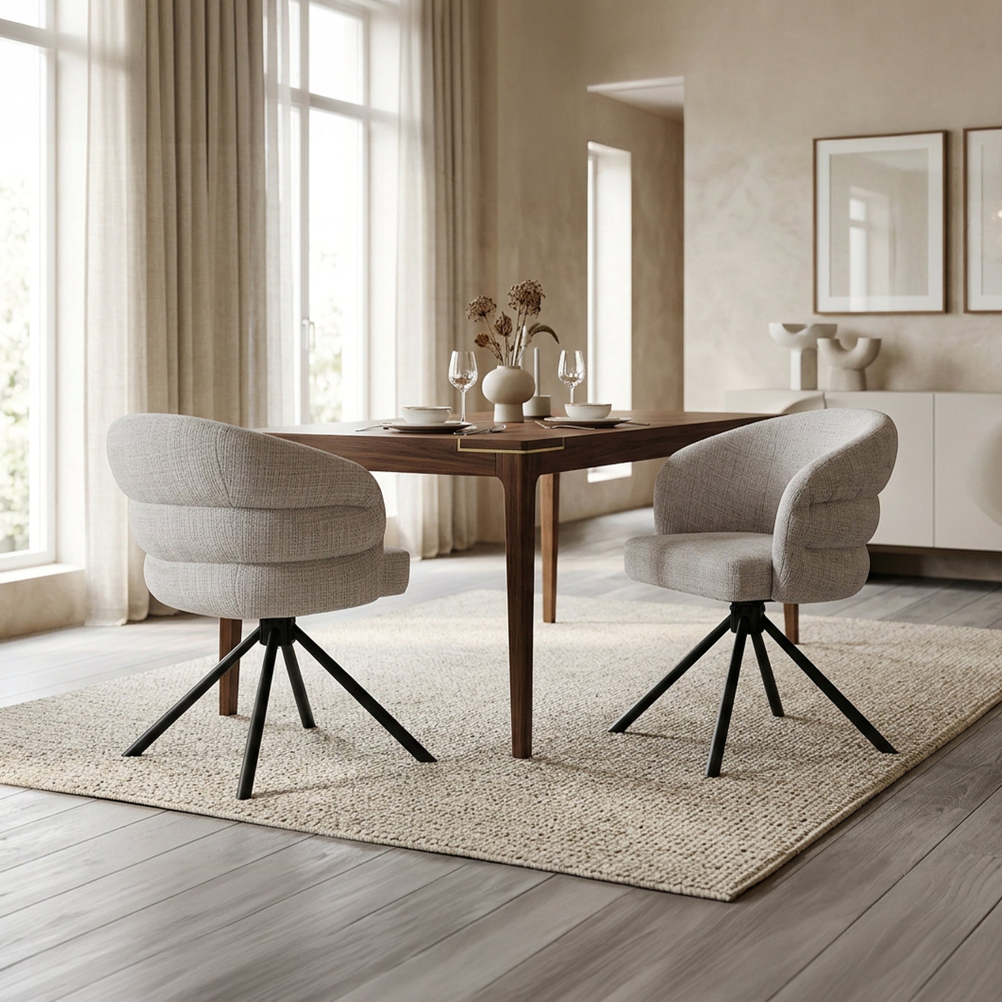ALBANE Lot de 2 chaises pivotantes en tissu beige pieds en métal noir