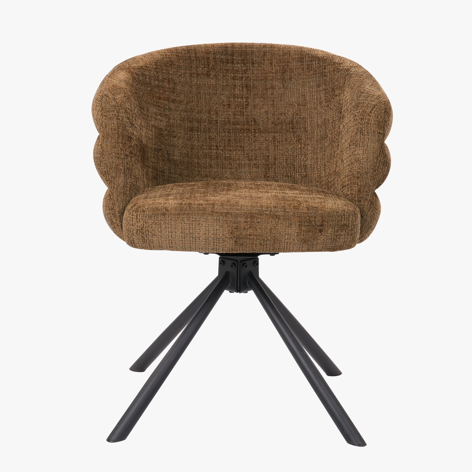 ALBANE Lot de 2 chaises pivotantes en tissu vert olive pieds en métal noir - Chaise de repas - Mobilier Deco