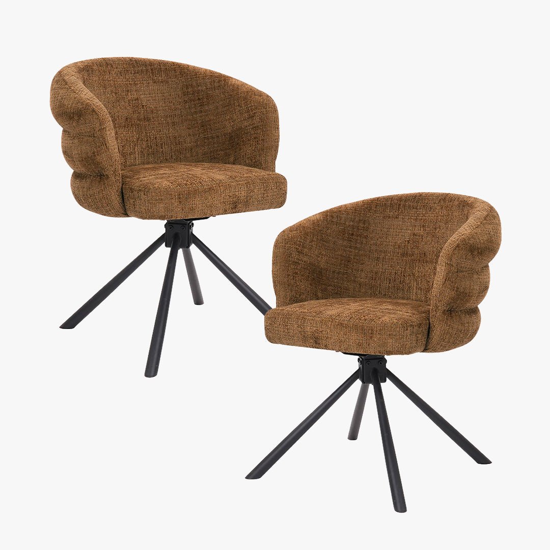 ALBANE Lot de 2 chaises pivotantes en tissu vert olive pieds en métal noir - Chaise de repas - Mobilier Deco