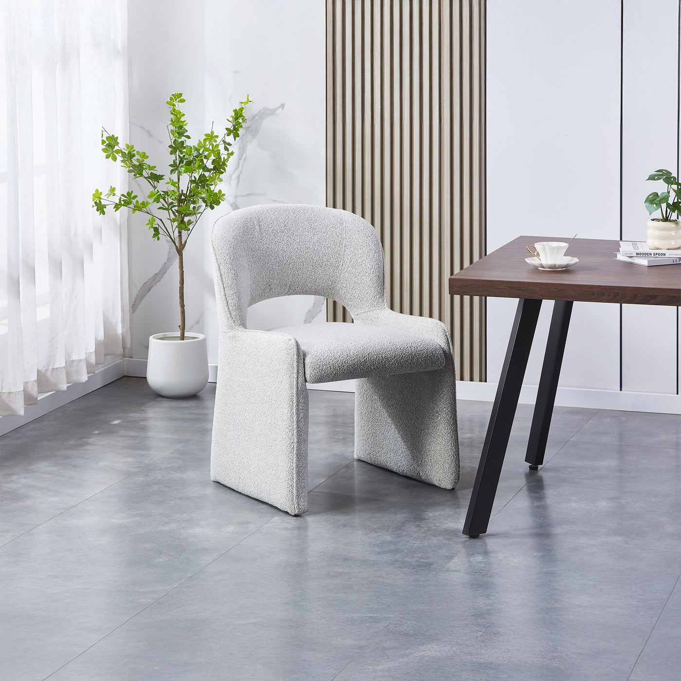 ALESIA Fauteuil tissu bouclette gris