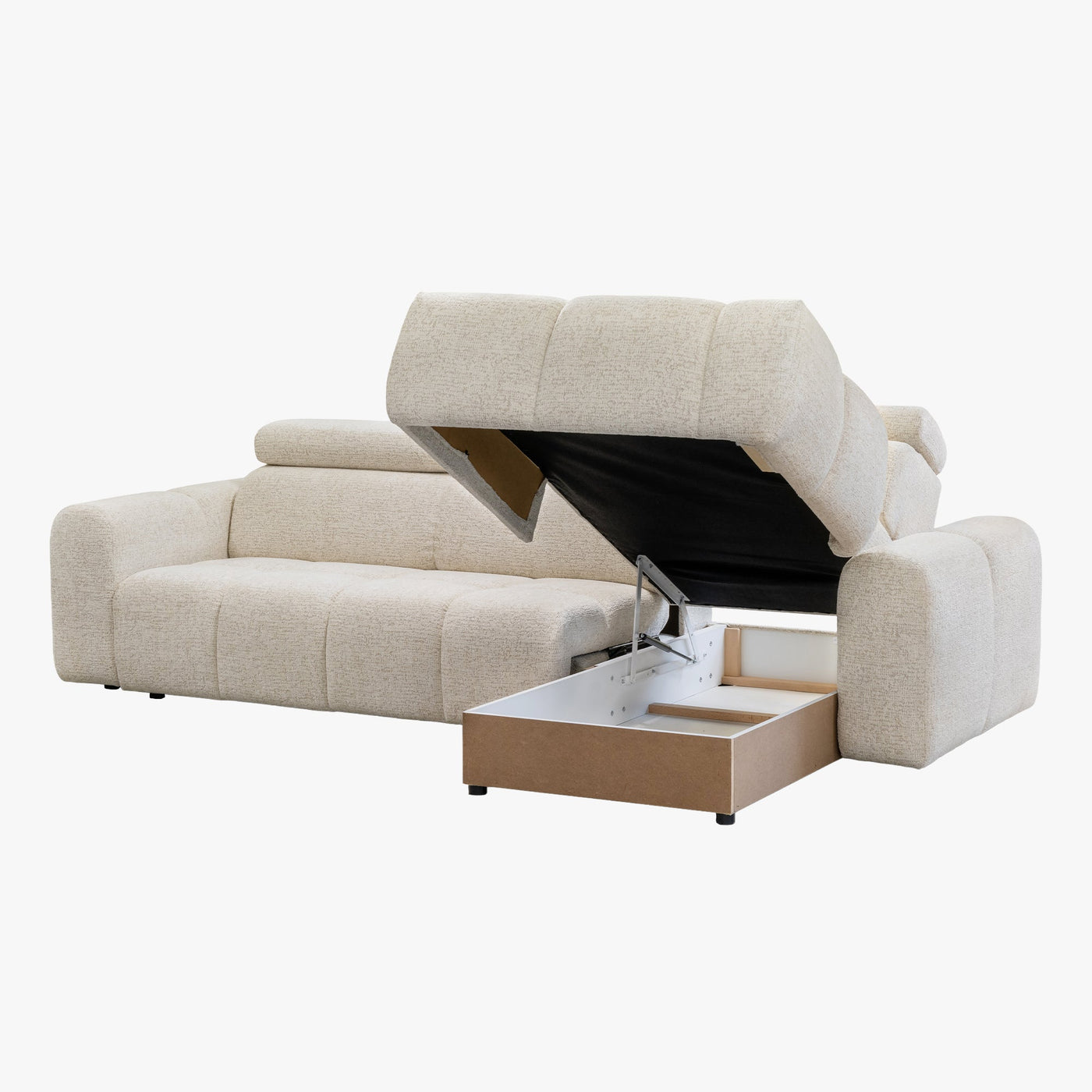 ALEXIA Canapé d'angle convertible avec têtières relevables en tissu beige - Angle droit - Canapé d'angle convertible - Mobilier Deco