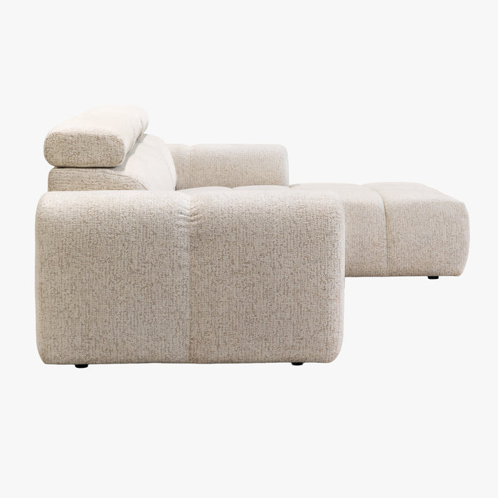 ALEXIA Canapé d'angle convertible avec têtières relevables en tissu beige - Angle droit