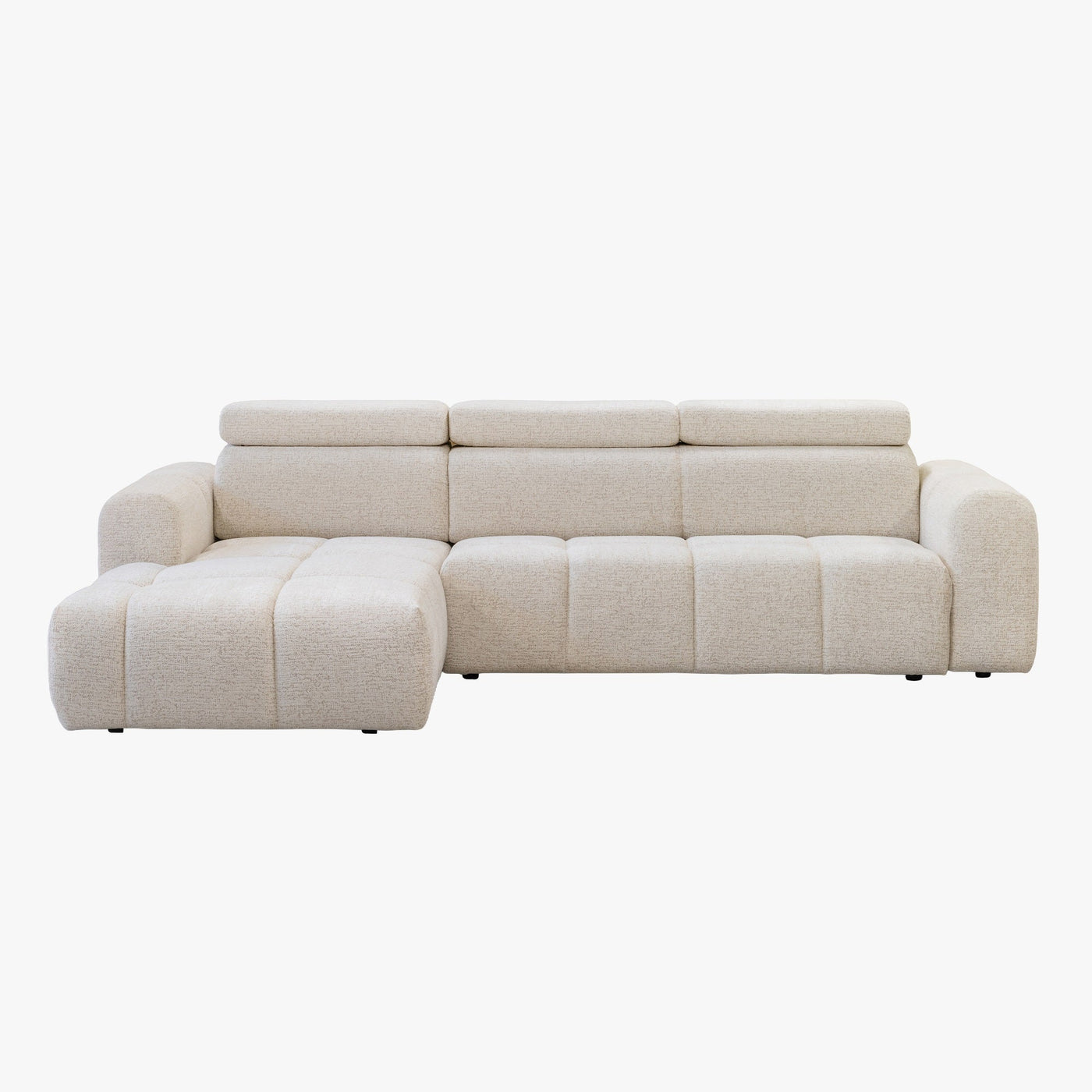 ALEXIA Canapé d'angle convertible avec têtières relevables en tissu beige - Angle gauche - Canapé d'angle convertible - Mobilier Deco