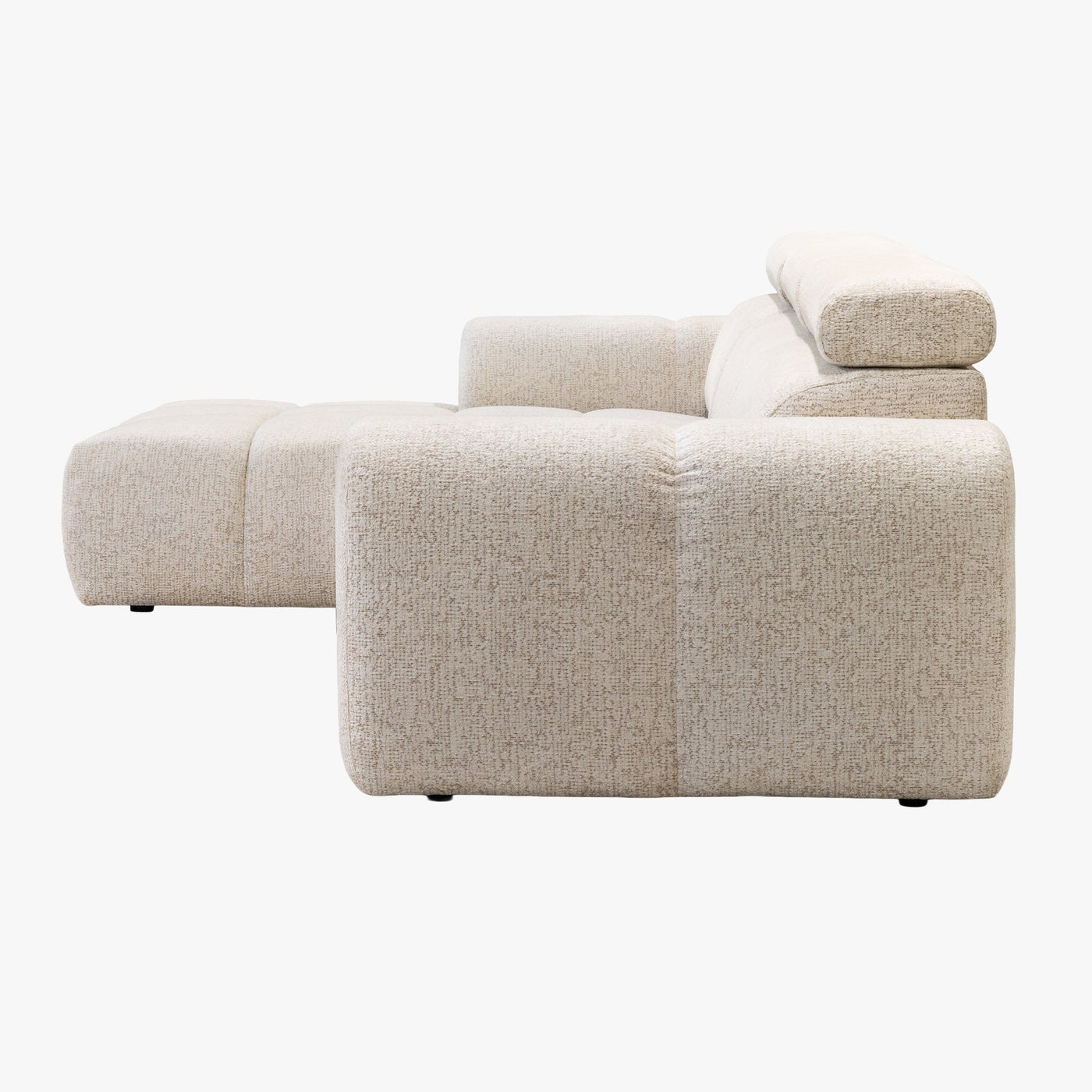 ALEXIA Canapé d'angle convertible avec têtières relevables en tissu beige - Angle gauche - Canapé d'angle convertible - Mobilier Deco