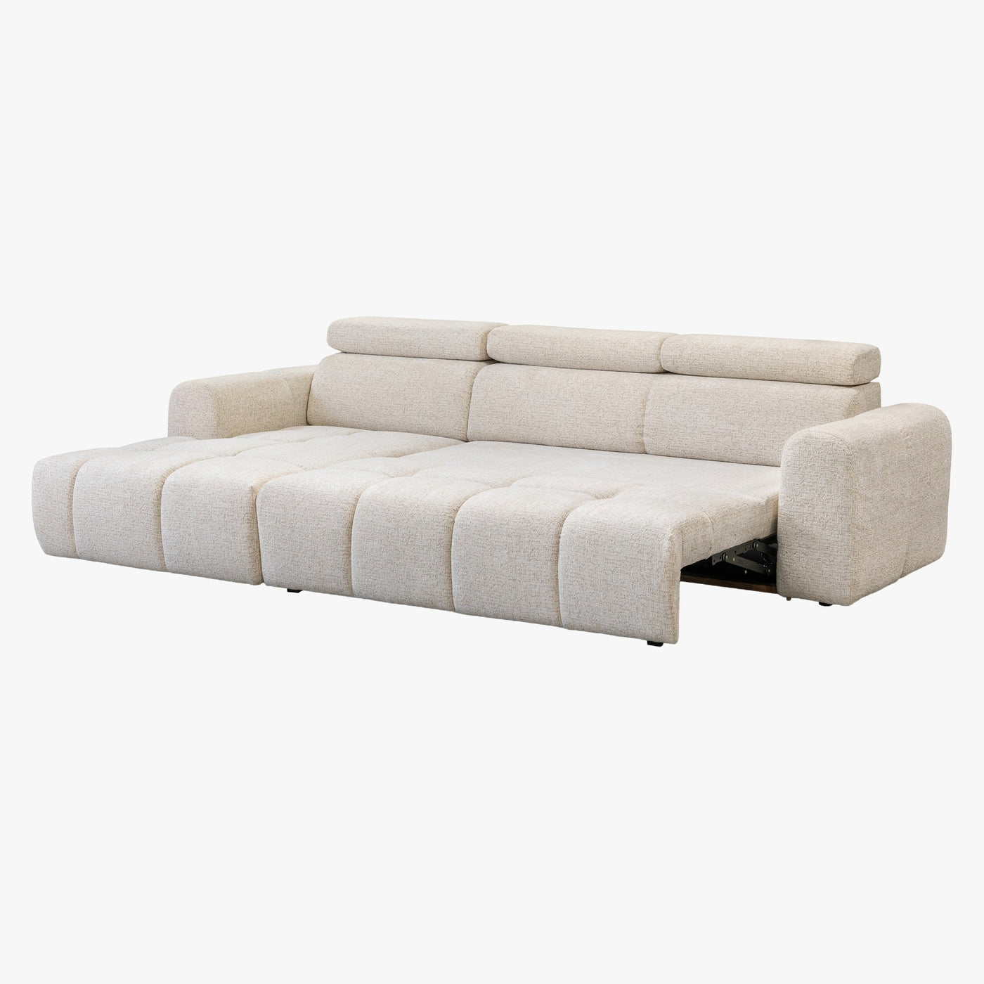 ALEXIA Canapé d'angle convertible avec têtières relevables en tissu beige - Angle gauche - Canapé d'angle convertible - Mobilier Deco