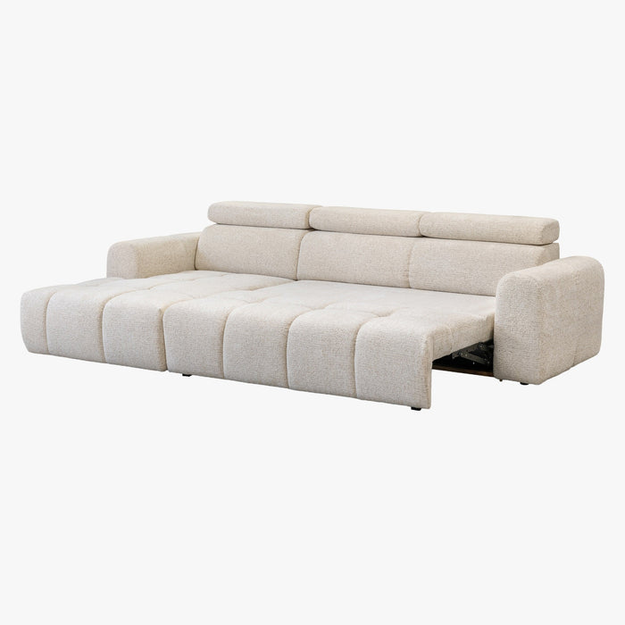 ALEXIA Canapé d'angle convertible avec têtières relevables en tissu beige - Angle gauche
