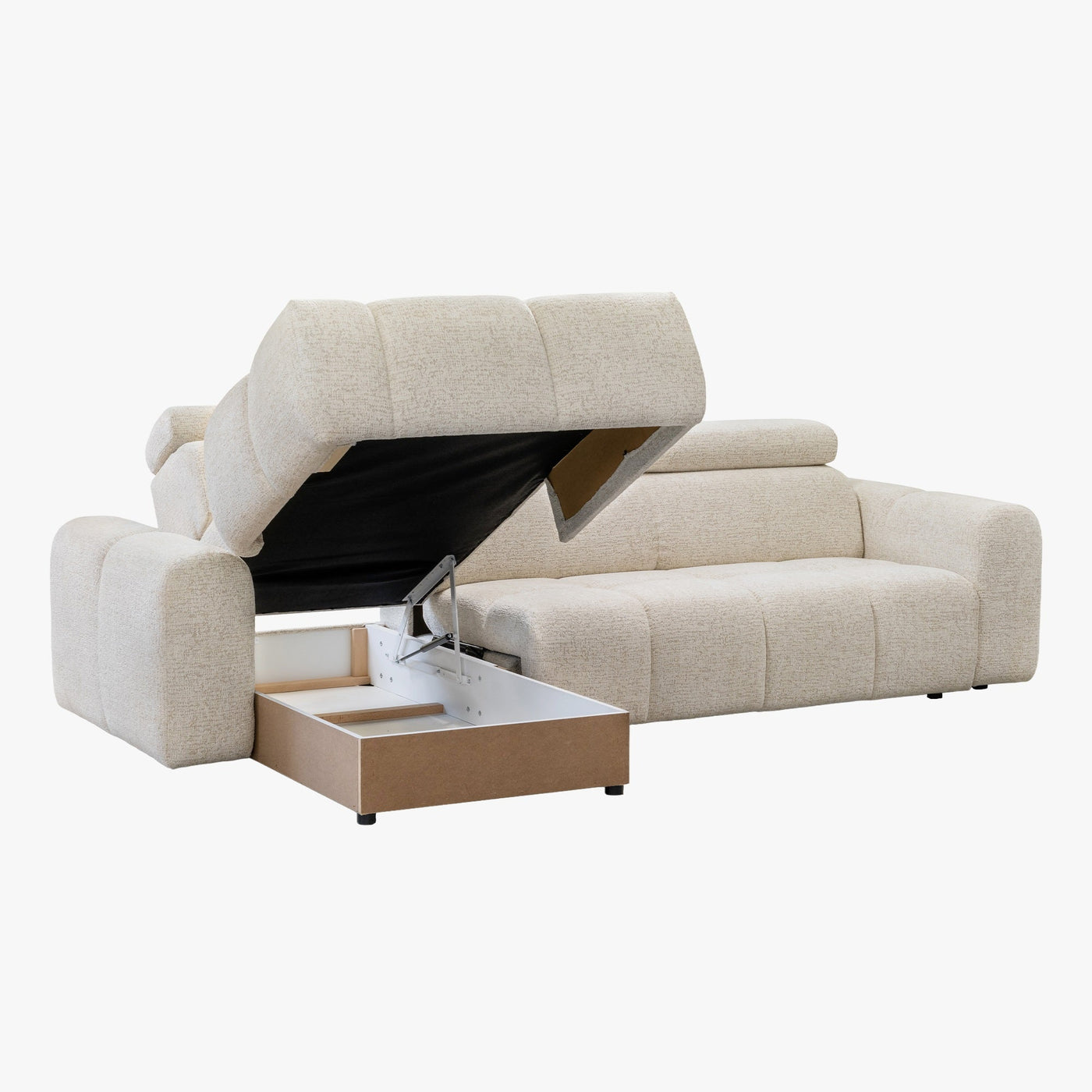 ALEXIA Canapé d'angle convertible avec têtières relevables en tissu beige - Angle gauche - Canapé d'angle convertible - Mobilier Deco
