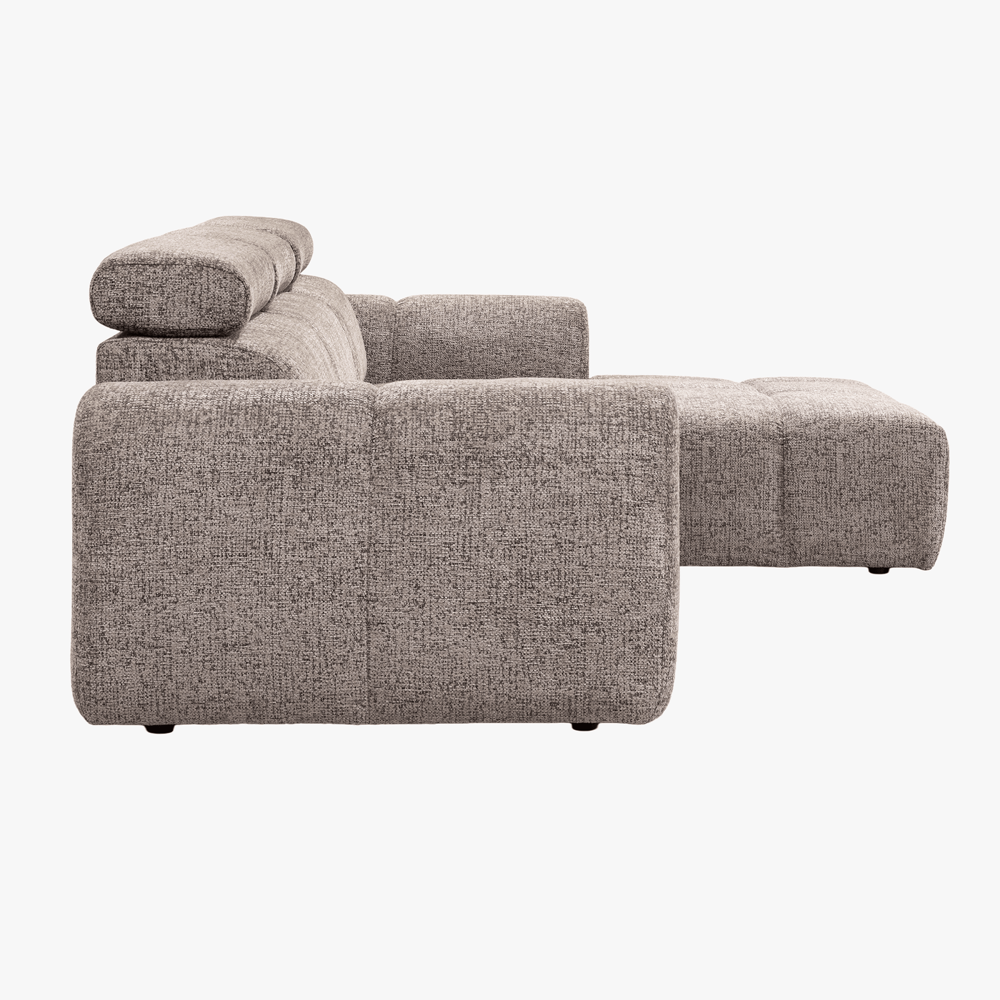 ALEXIA Canapé d'angle convertible avec têtières relevables en tissu taupe - Angle droit - Canapé d'angle convertible - Mobilier Deco