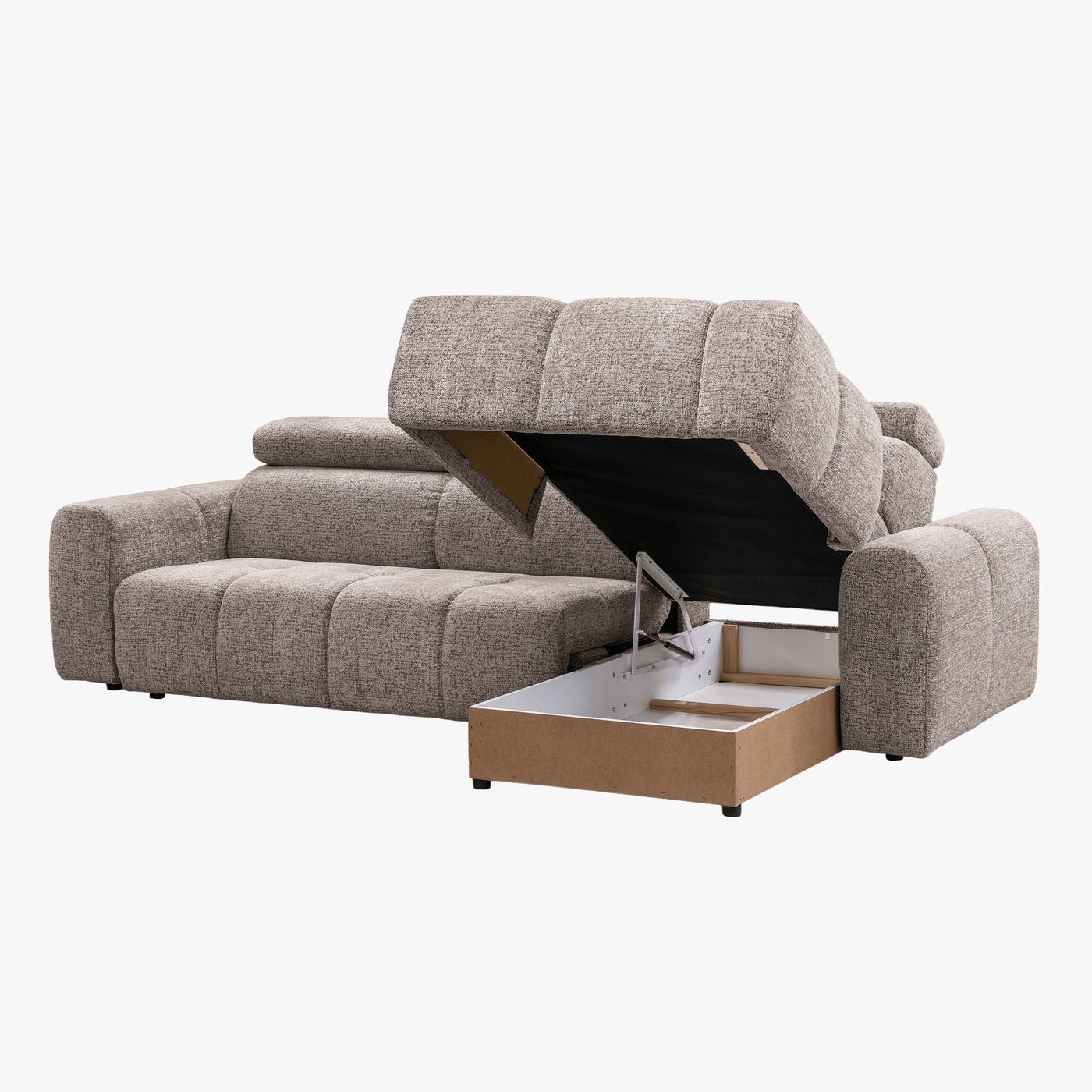 ALEXIA Canapé d'angle convertible avec têtières relevables en tissu taupe - Angle droit - Canapé d'angle convertible - Mobilier Deco
