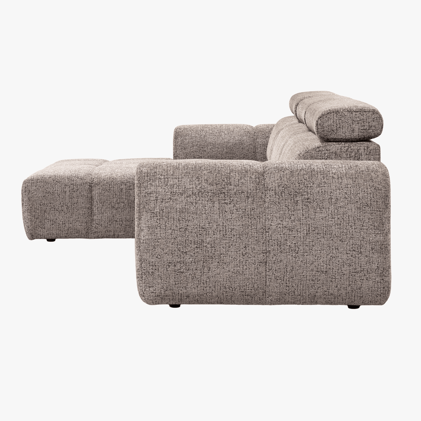 ALEXIA Canapé d'angle convertible avec têtières relevables en tissu taupe - Angle gauche - Canapé d'angle convertible