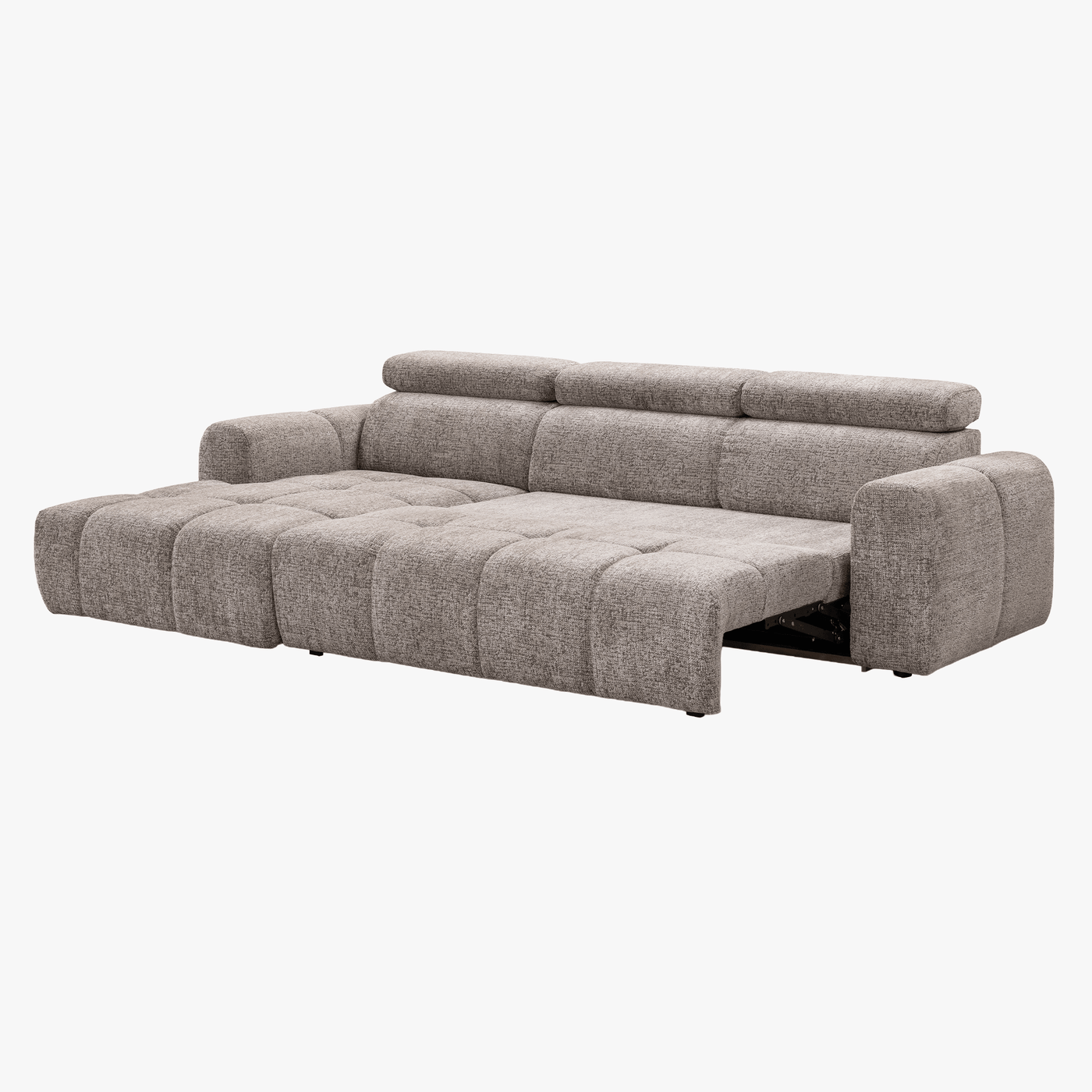 ALEXIA Canapé d'angle convertible avec têtières relevables en tissu taupe - Angle gauche - Canapé d'angle convertible