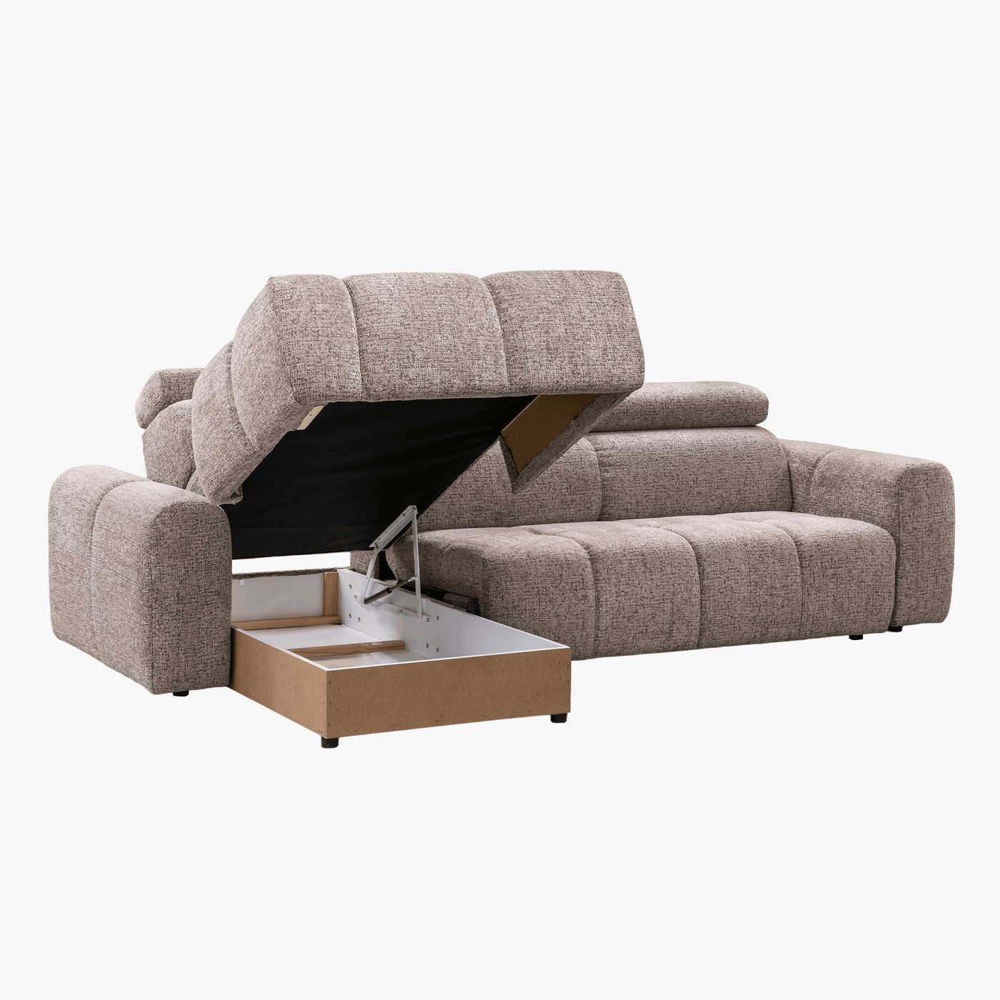 ALEXIA Canapé d'angle convertible avec têtières relevables en tissu taupe - Angle gauche - Canapé d'angle convertible