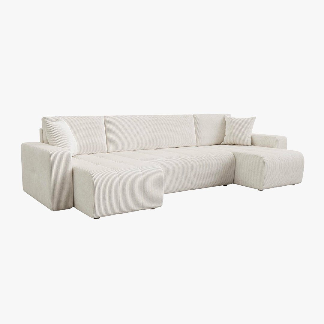 ALICIA Canapé panoramique convertible avec coffre en velours côtelé beige - Canapés panoramiques - Mobilier Deco