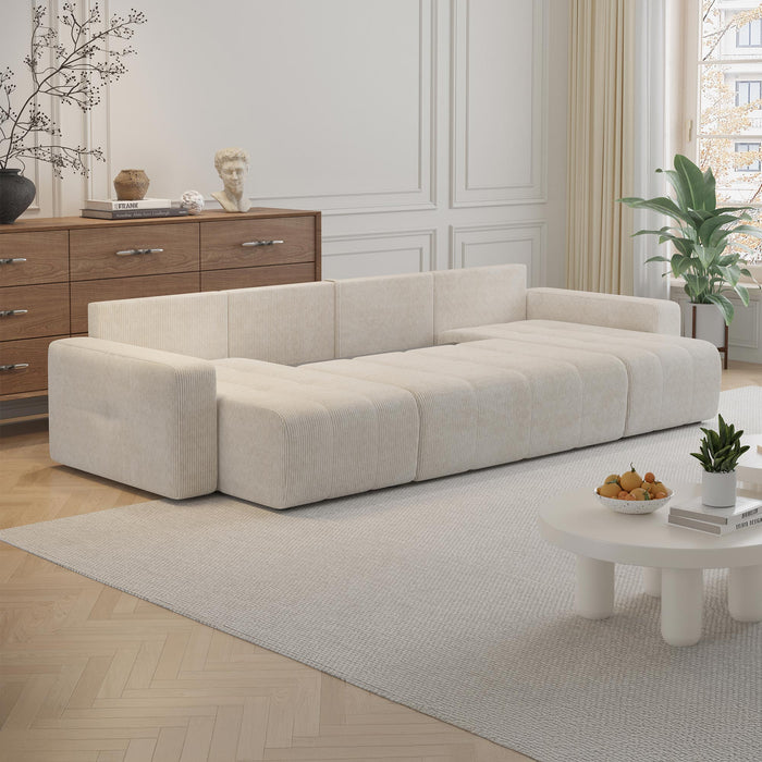 ALICIA Canapé panoramique convertible avec coffre en velours côtelé beige