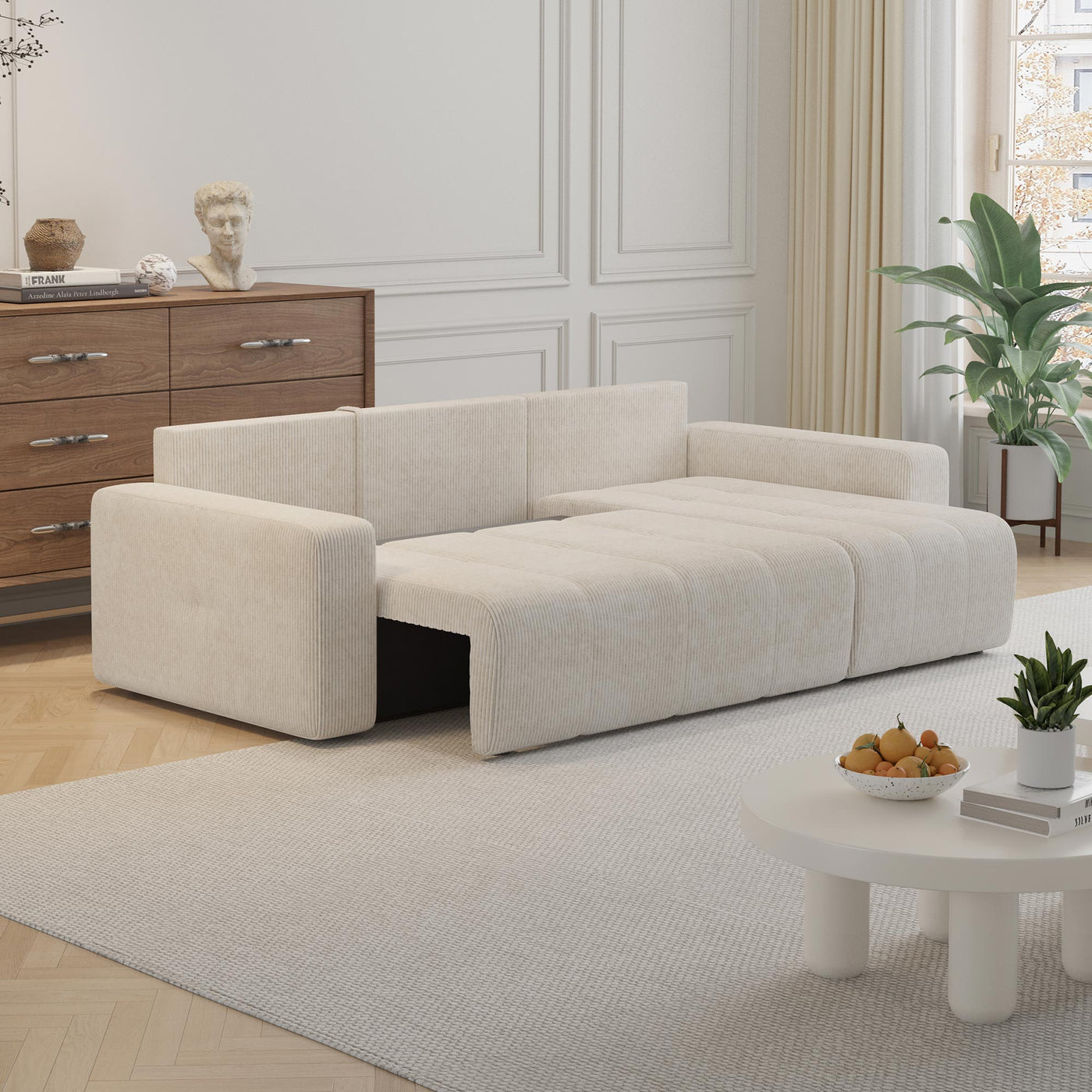 ALICIA MINI Canapé d'angle convertible et réversible avec coffre en velours côtelé beige