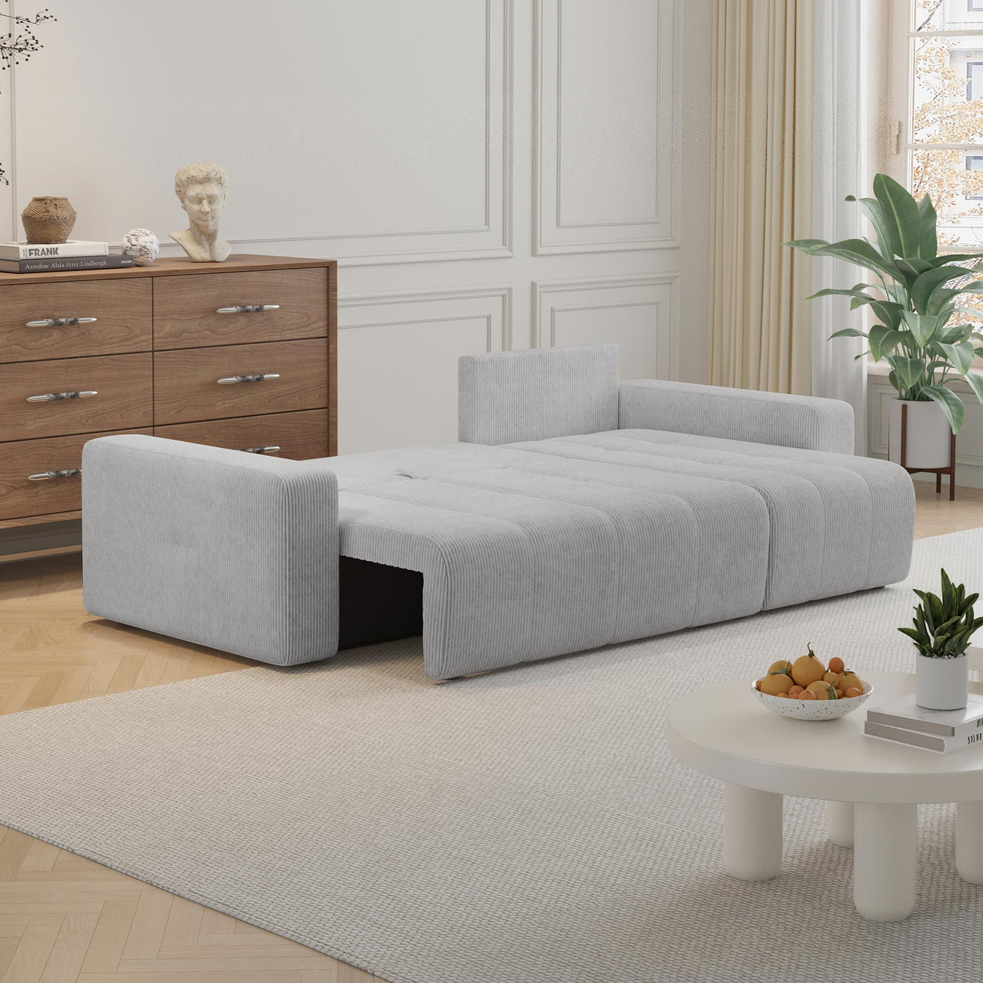 ALICIA MINI Canapé d'angle convertible et réversible avec coffre en velours côtelé gris clair