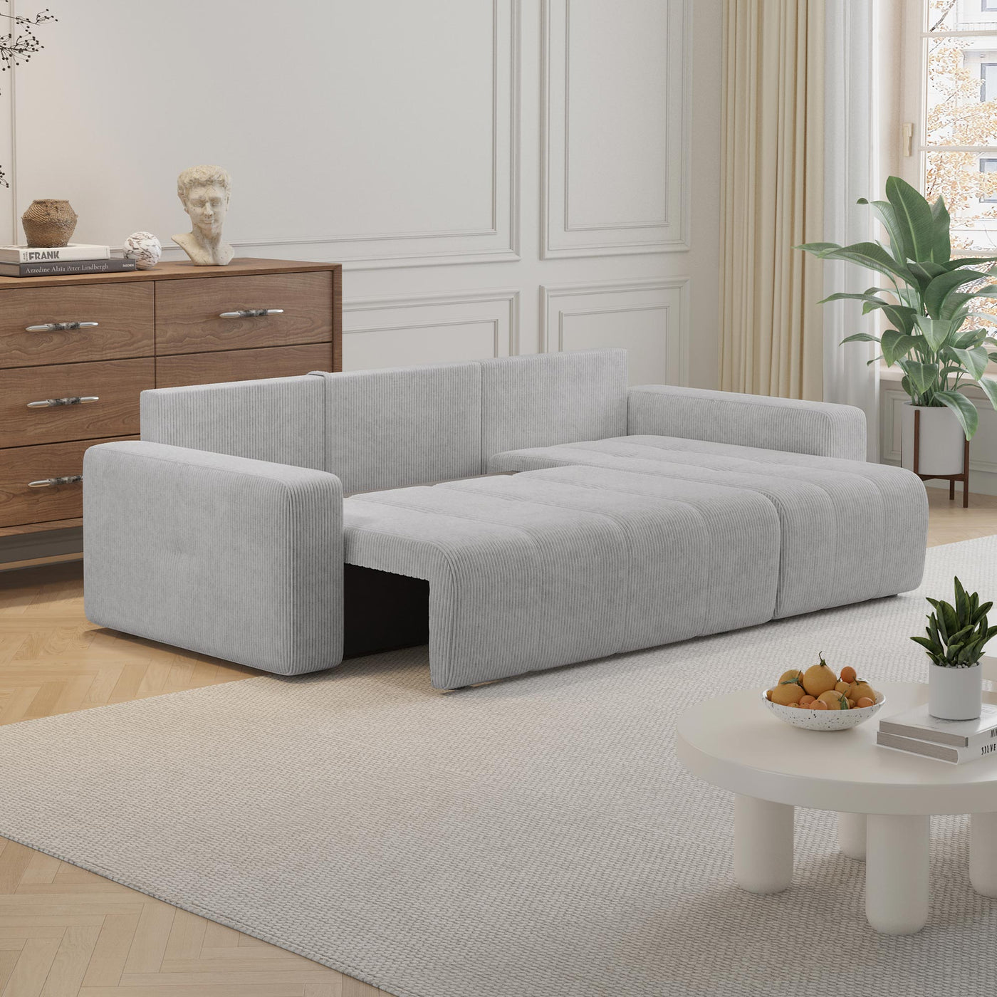 ALICIA MINI Canapé d'angle convertible et réversible avec coffre en velours côtelé gris clair