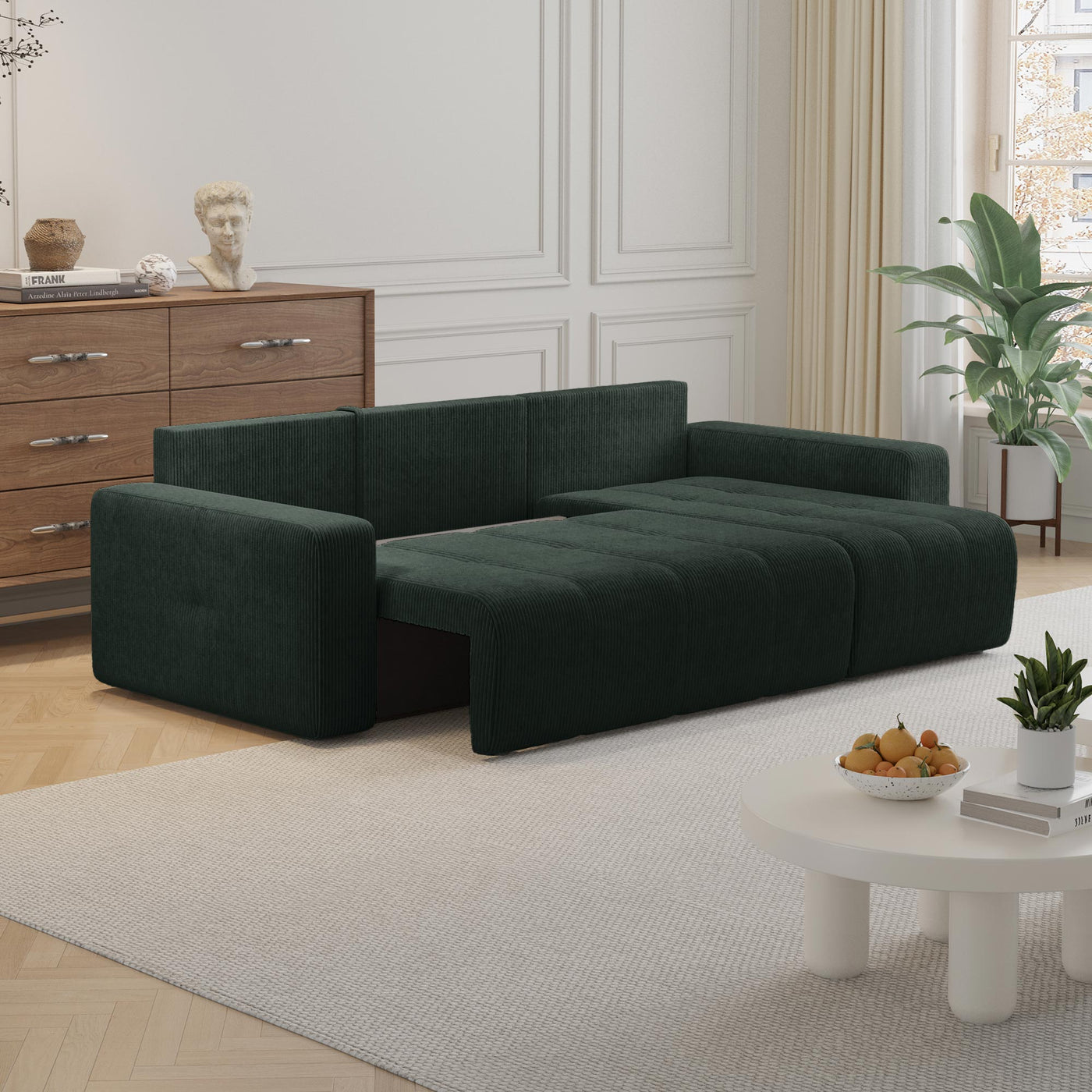 ALICIA MINI Canapé d'angle convertible et réversible avec coffre en velours côtelé vert