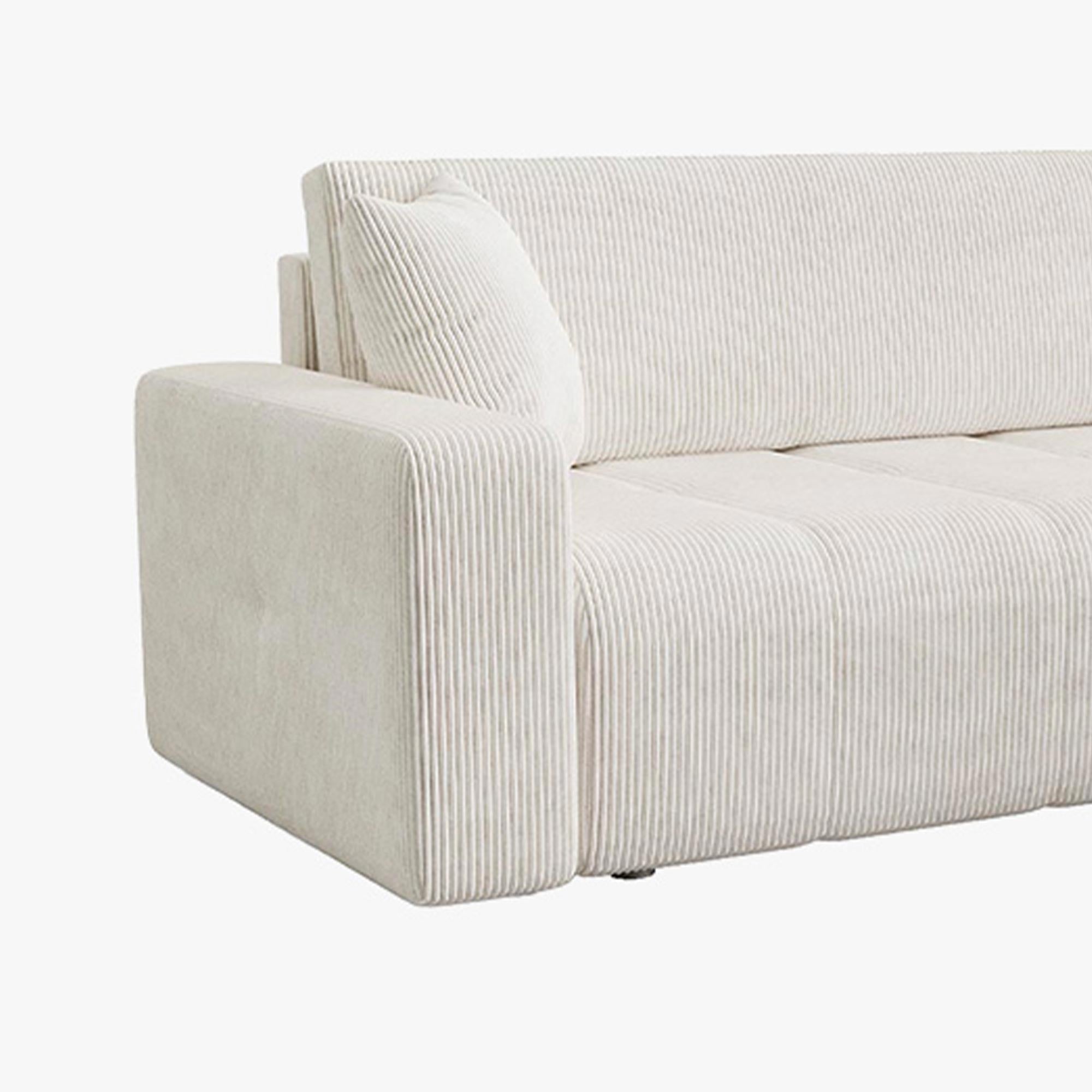 ALICIA MINI Canapé d'angle convertible et réversible avec coffre en velours côtelé beige - Canapé d'angle convertible