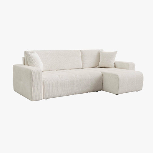 ALICIA MINI Canapé d'angle convertible et réversible avec coffre en velours côtelé beige