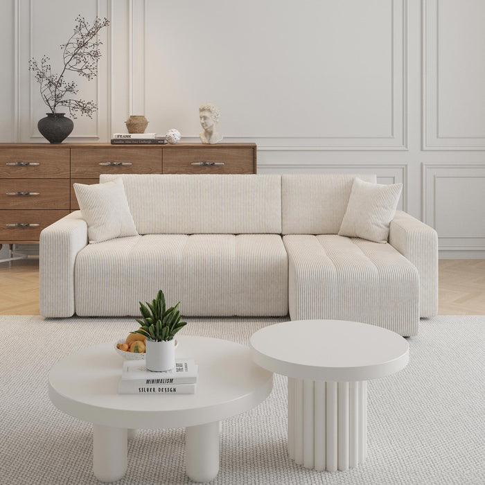 ALICIA MINI Canapé d'angle convertible et réversible avec coffre en velours côtelé beige