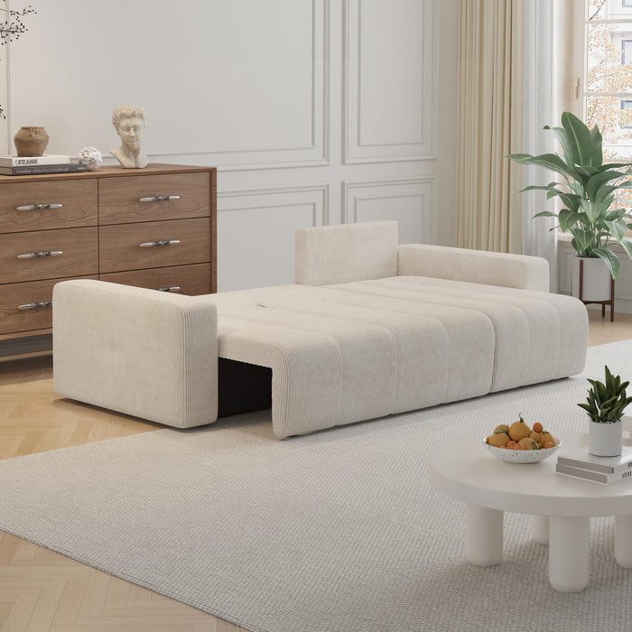 ALICIA MINI Canapé d'angle convertible et réversible avec coffre en velours côtelé beige