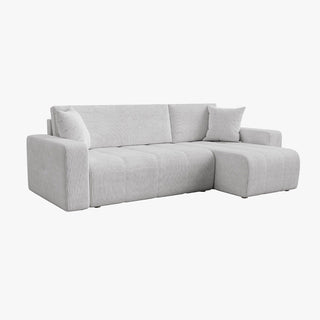 ALICIA MINI Canapé d'angle convertible et réversible avec coffre en velours côtelé gris clair