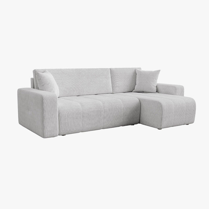 ALICIA MINI Canapé d'angle convertible et réversible avec coffre en velours côtelé gris clair