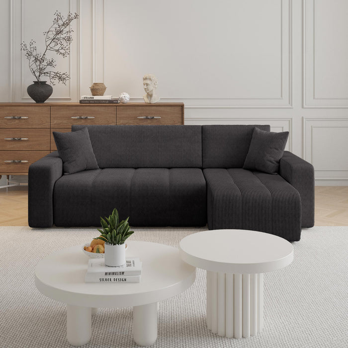 ALICIA MINI Canapé d'angle convertible et réversible avec coffre en velours côtelé gris foncé