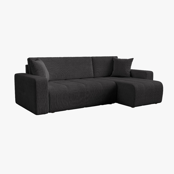 ALICIA MINI Canapé d'angle convertible et réversible avec coffre en velours côtelé gris foncé