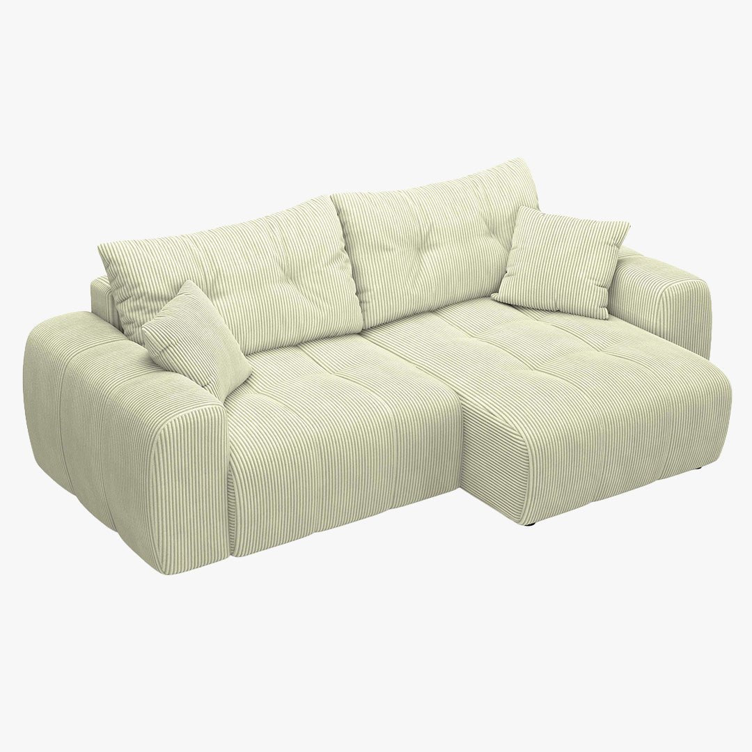 ALYA Canapé d'angle convertible et réversible avec coffre en velours côtelé beige - Canapé d'angle convertible
