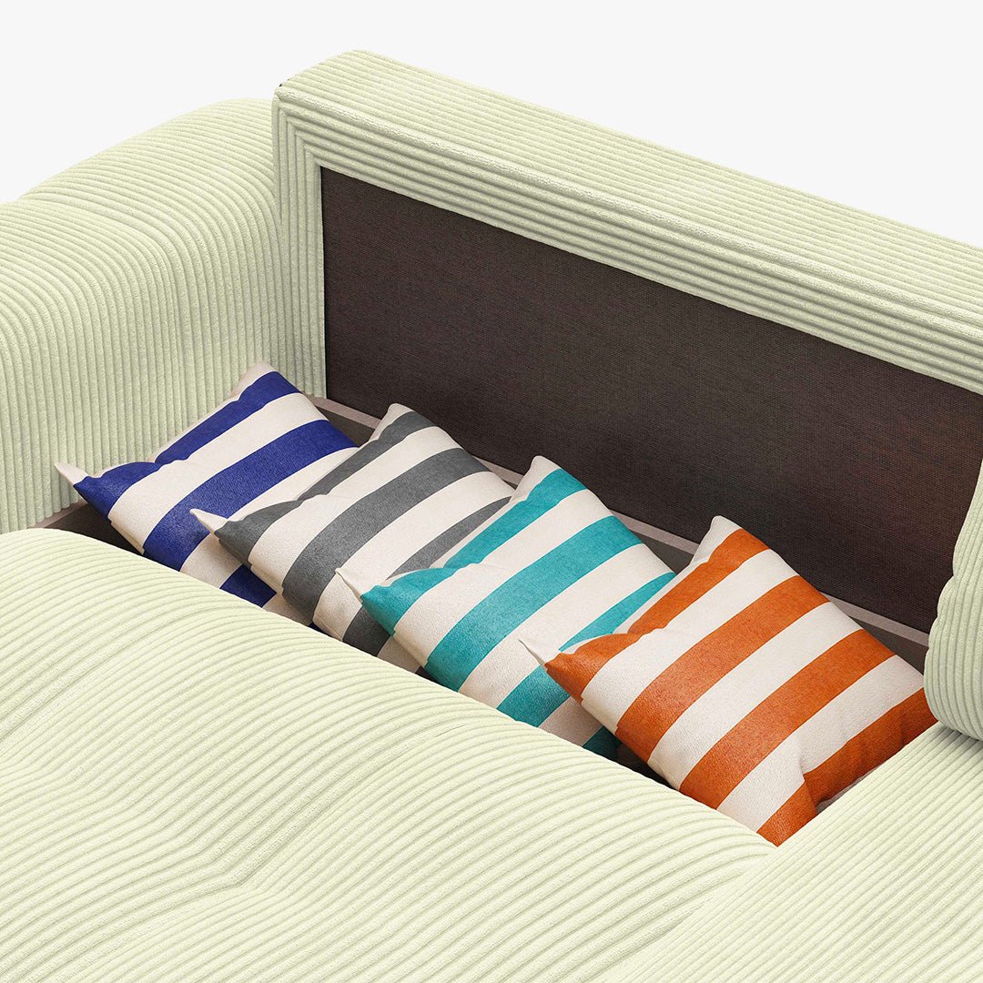 ALYA Canapé d'angle convertible et réversible avec coffre en velours côtelé beige - Canapé d'angle convertible