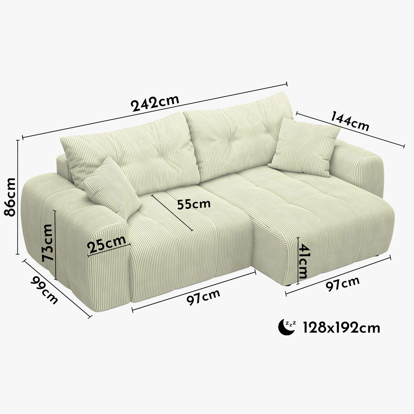 ALYA Canapé d'angle convertible et réversible avec coffre en velours côtelé beige - Canapé d'angle convertible